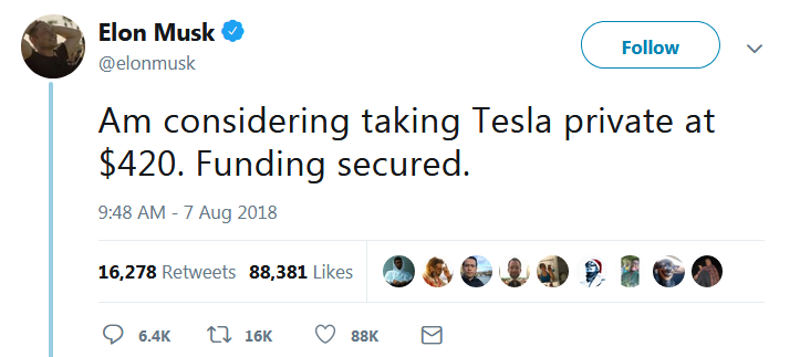 Elon musk tweet tesla pénzügyi fitnesz