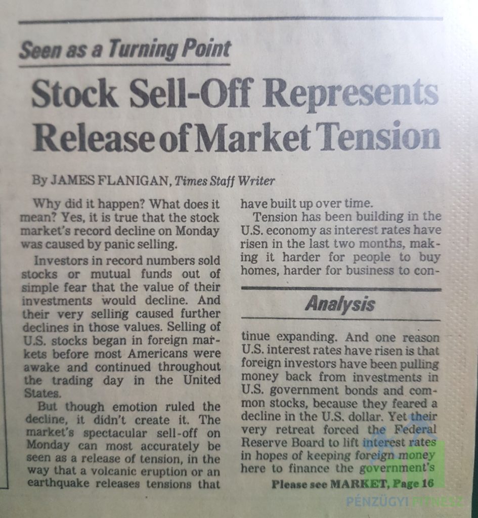 1987 újság válság tőzsde pénzügyi fitnesz